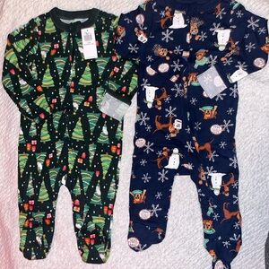 Old Navy 3-6month - Festive Kids One Piece Pajamas - Green and Navy